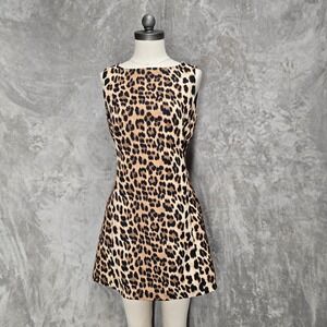 Cider Womens Leopard Sleeveless Mini Dress Boat Neck Mob Wift Retro Indie Sleaze